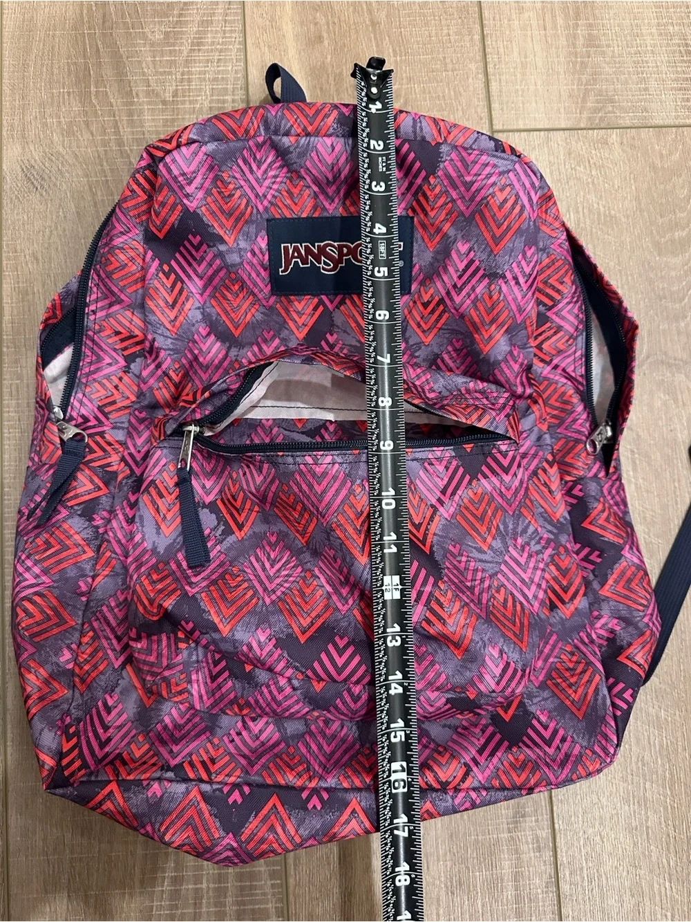 Jansport Pink and Red Geometric Pattern Backpack